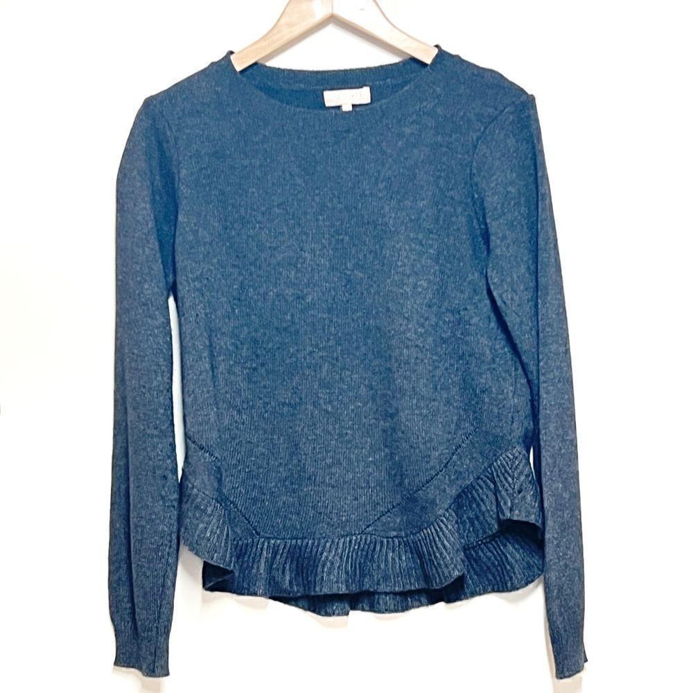 Benedetto B Italy Cashmere Wool Blend Chic Ruffle Hem Sweater Sz L